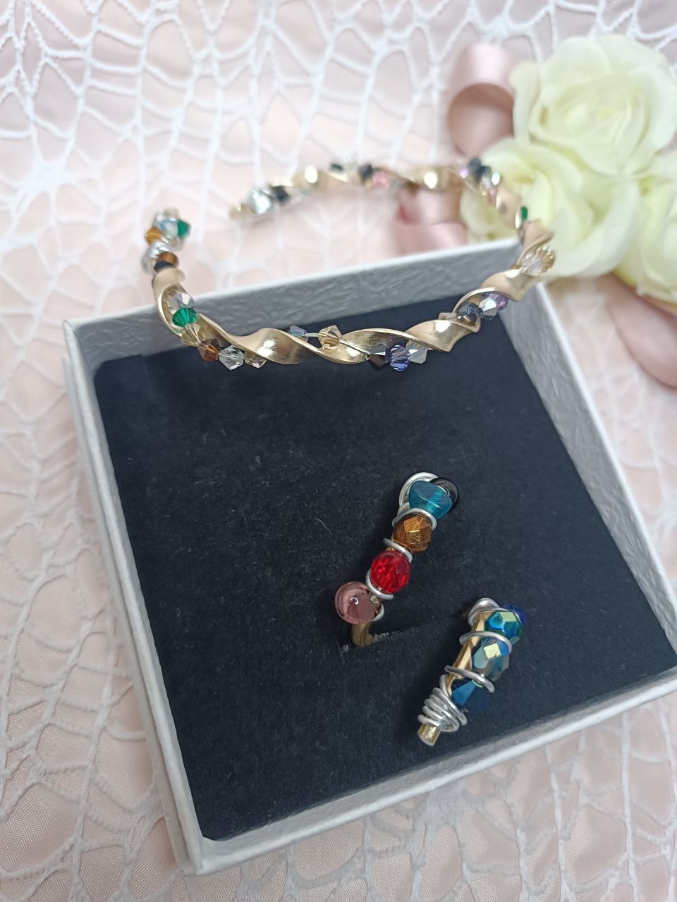 Set Bracciale con Anello Artigianale (Wire & Pietre in agata)