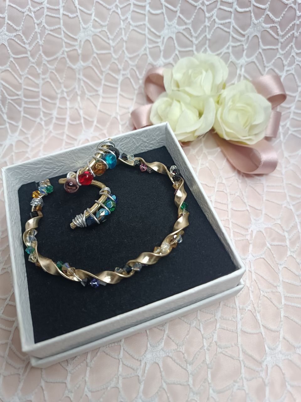Set Bracciale con Anello Artigianale (Wire & Pietre in agata)