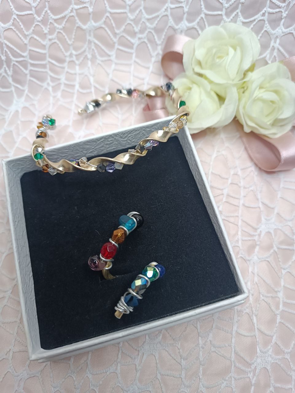 Set Bracciale con Anello Artigianale (Wire & Pietre in agata)